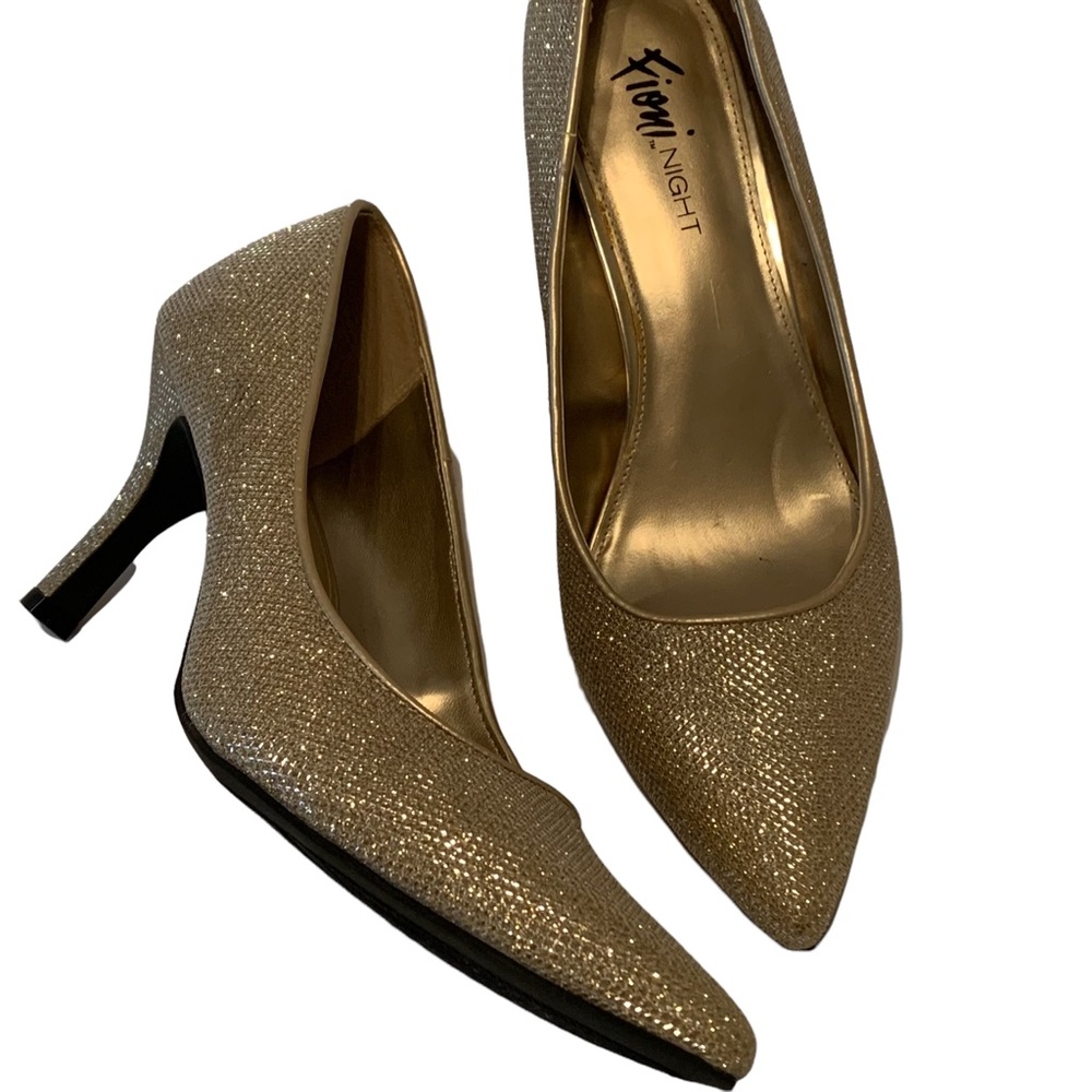 Fioni Night Heels Women's Size 9 Gold Shimmer Glitter High Pumps Holiday